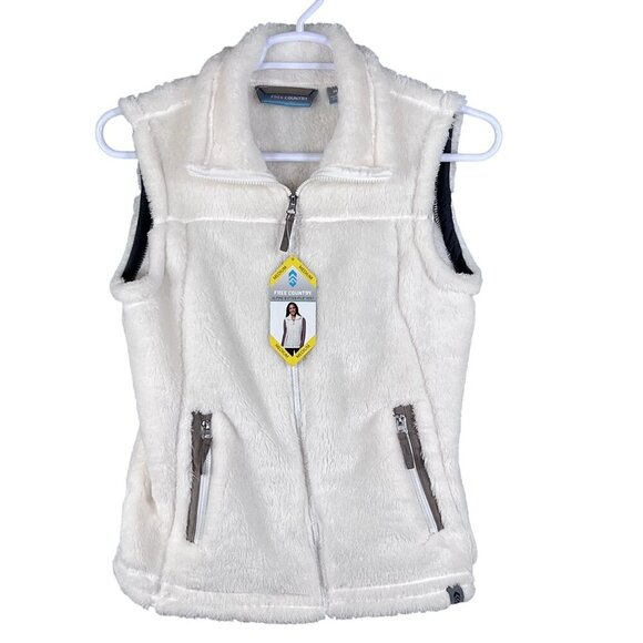 Free Country NWT Womens M Cream Alpine Butter Pile Fleece Zip Pockets Teddy Vest - Picture 1 of 16